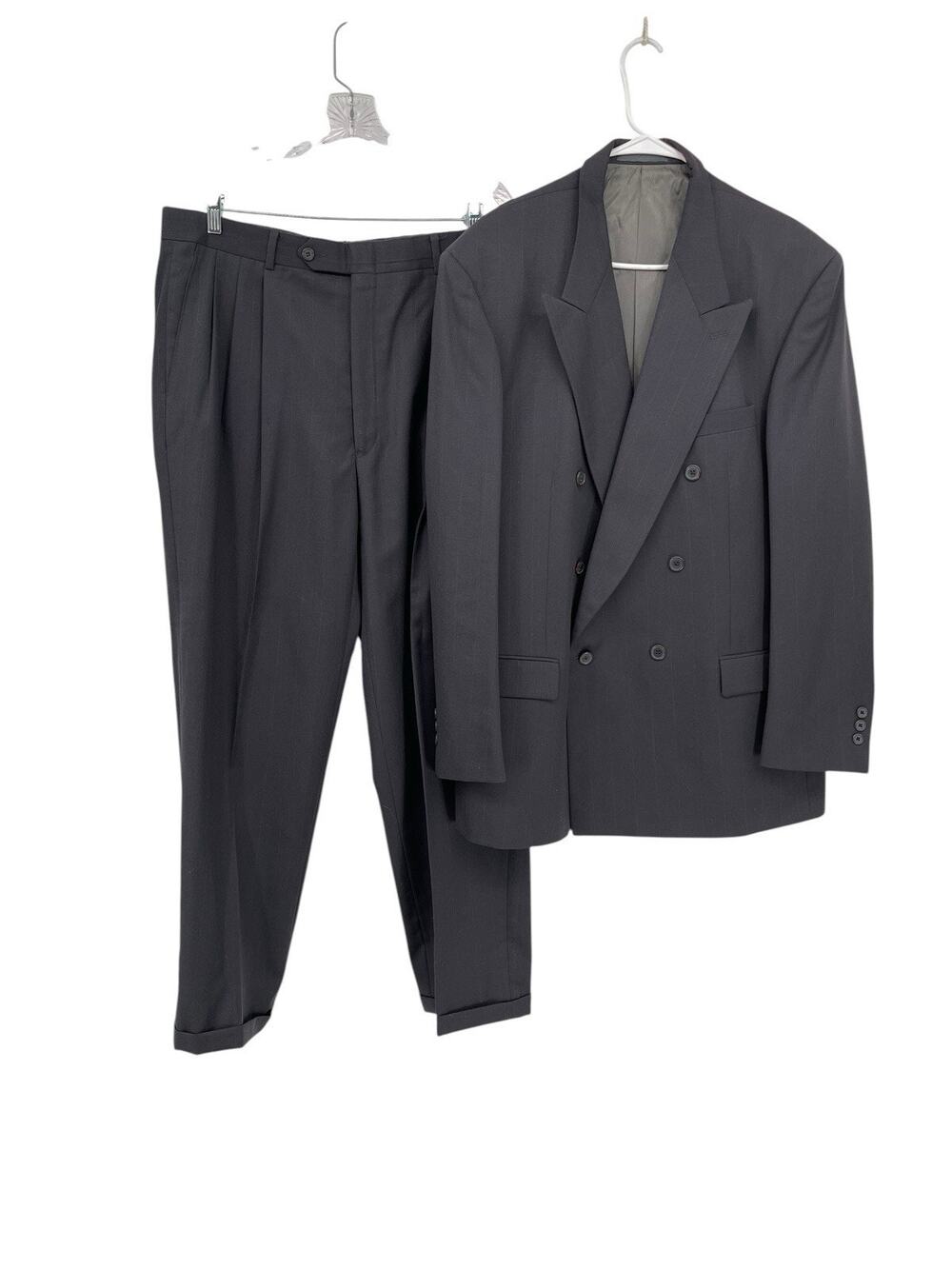 Vintage Givenchy Monsieur Suit Double Breasted Gray Pinstripe Wool Size 44